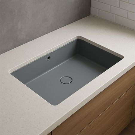 Waschbecken, Mattgrau, Power Colour, Unterbau-Montage, 70-80x42 cm, Sanitärkeramik, Livia