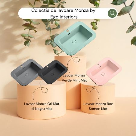 Waschbecken, glänzend weiß, halb eingelassen, mit Armaturenloch, Sanitärkeramik, 60x44 cm, Monza