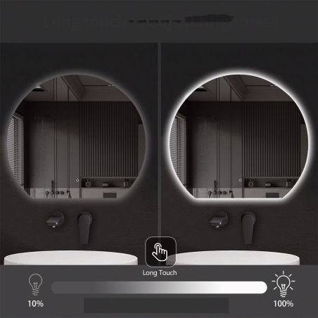 Smart LED-Spiegel, 4 mm, Anti-Beschlag, Touch-Taste, 3 Lichtfarben, Größen: 70x80 cm, Durchmesser 80, 90, 100 cm, Orbis