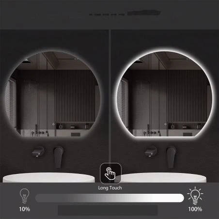 Smart LED-Spiegel, 5 mm, Anti-Beschlag, Touch-Taste, 3 Lichtfarben, Durchmesser: 80, 90, 100 cm, Orbis