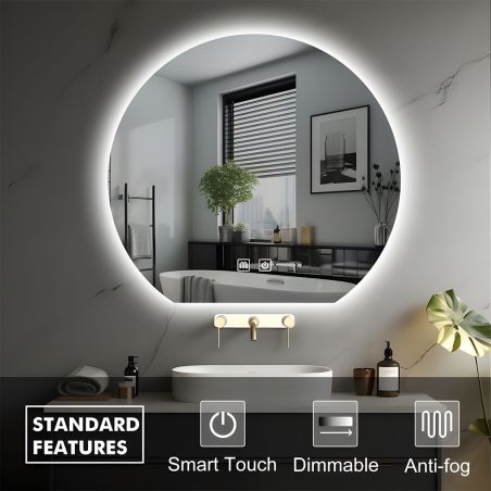 Smart LED-Spiegel, 4 mm, Anti-Beschlag, Touch-Taste, 3 Lichtfarben, Größen: 70x80 cm, Durchmesser 80, 90, 100 cm, Orbis