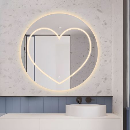 Smart-LED-Spiegel, 4 mm, Anti-Beschlag, Touch-Taste, 3 Lichtfarben, Durchmesser 80,90 cm, Cuore