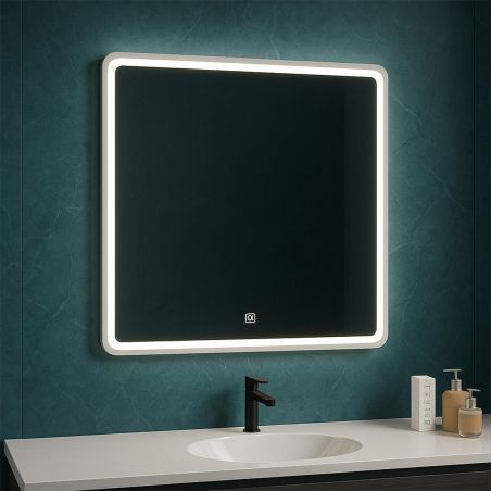 Smart-LED-Spiegel, 4 mm Glas, Anti-Beschlag, Touch-Taste, 3 Lichtfarben, Größe 90x90 cm, Nivo