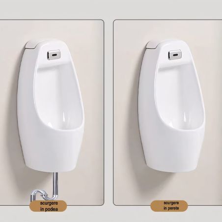 Urinal mit integriertem Sensor, Wand- oder Bodenablauf, 34x29x68 cm, Glänzend Weiß, Lucente