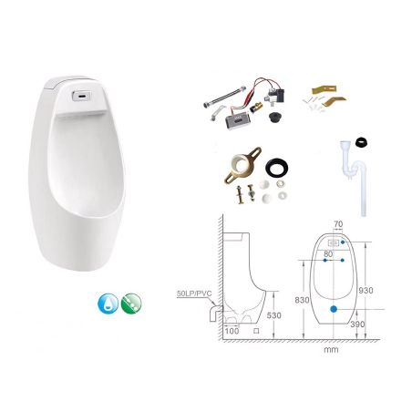 Urinal mit integriertem Sensor, Wand- oder Bodenablauf, 34x29x68 cm, Glänzend Weiß, Lucente
