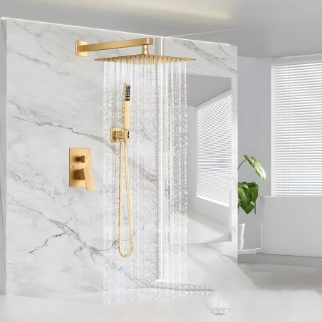 Duschsystem, Einbauarmatur, 2 Funktionen, Regendusche, Mattgold, Venice