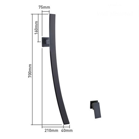 Waschbeckenarmatur, Wasserfall Design, Einhebelmischer, Schwarz, Messing, Wandmontage, Fluvia
