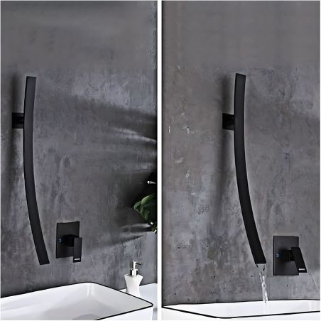Waschbeckenarmatur, Wasserfall Design, Einhebelmischer, Schwarz, Messing, Wandmontage, Fluvia
