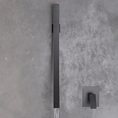 Waschbeckenarmatur, Wasserfall Design, Einhebelmischer, Schwarz, Messing, Wandmontage, Fluvia