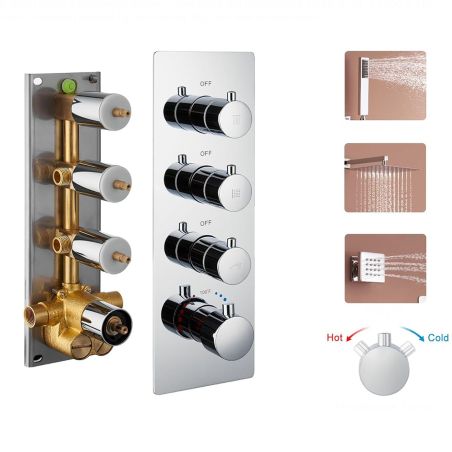 Duschsystem mit Thermostat, 6 Massagedüsen, wandbündige Montage, Messing, Chrom, Vento