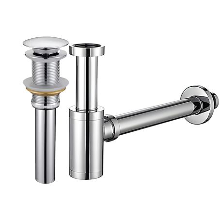 Siphon mit Ventil, Pop-up-System, Chrom, mit oder ohne Überlauf, Silikondichtung, Zaro