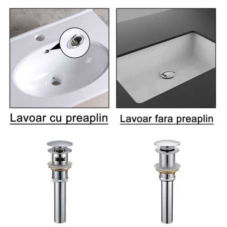 Siphon mit Ventil, Pop-up-System, Chrom, mit oder ohne Überlauf, Silikondichtung, Zaro
