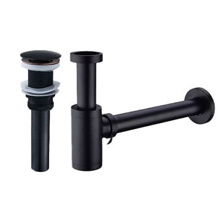 Siphon mit Ventil, Pop-up-System, Mattschwarz, mit oder ohne Überlauf, Silikondichtung, Zaro