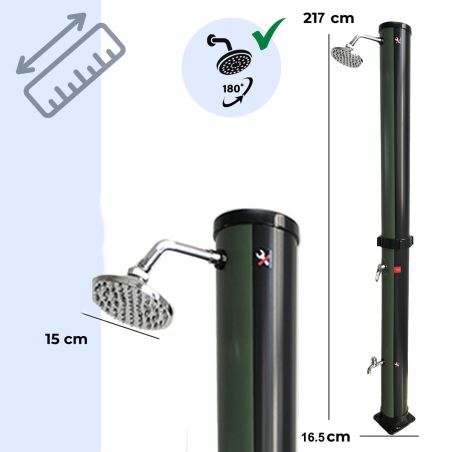 Solar-Dusche für Garten und Pool, 38 Liter, Fußdusche, Regenduschkopf 15 cm, Schwarz und Grün, Valencia