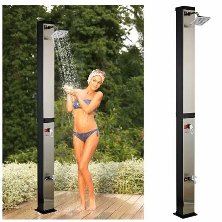 Solar-Dusche für Garten und Pool, 35 Liter Kapazität, Regenduschkopf 15 cm, Schwarz-Spiegel-Optik, Luce