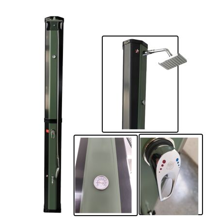 Solar-Dusche, 60 Liter, Fußdusche, Handbrause, Thermometer, Regenduschkopf, PVC+ABS, Grün-Schwarz, Alicante