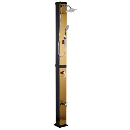 Solar-Dusche für Garten, 40 Liter, Fußdusche, Handbrause, Regenduschkopf 15 cm, Gold und Schwarz, Malaga