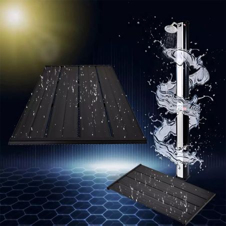 Solar-Dusche für Garten und Pool, 35 Liter, Fußdusche, Regenduschkopf, PVC+ABS, Schwarz, Matt Nickel, Cadiz
