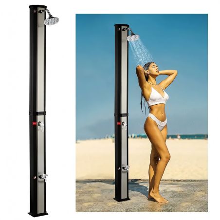 Solar-Dusche für Garten und Pool, 35 Liter, Fußdusche, Regenduschkopf, PVC+ABS, Schwarz, Matt Nickel, Cadiz