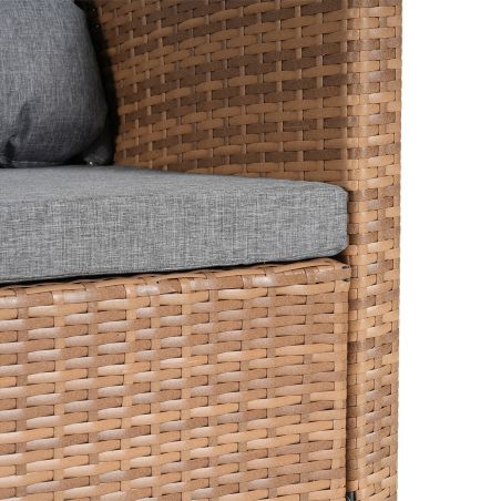 Möbelset für Garten oder Terrasse – Sofa, Sessel, Bank + Tisch mit Glasplatte, inklusive Kissen, Polyrattan, Bali