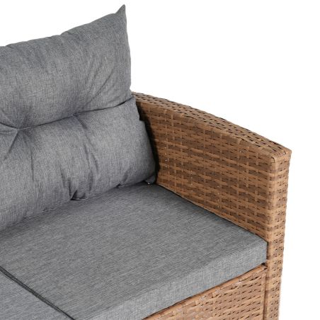 Möbelset für Garten oder Terrasse – Sofa, Sessel, Bank + Tisch mit Glasplatte, inklusive Kissen, Polyrattan, Bali