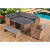 Möbelset für Garten oder Terrasse – Sofa, Sessel, Bank + Tisch mit Glasplatte, inklusive Kissen, Polyrattan, Bali