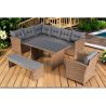 Möbelset für Garten oder Terrasse – Sofa, Sessel, Bank + Tisch mit Glasplatte, inklusive Kissen, Polyrattan, Bali