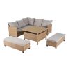 Möbelset für Garten oder Terrasse – Sofa, 2 Bänke und quadratischer Tisch, Polyrattan, Santorini