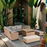 Möbelset für Garten oder Terrasse – Sofa, 2 Bänke und quadratischer Tisch, Polyrattan, Santorini