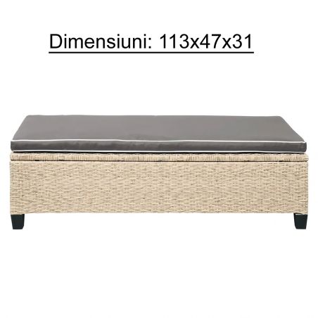 Möbelset für Garten oder Terasse – Sofa, 2 Bänke und quadratischer Tisch, Polyrattan, Santorini