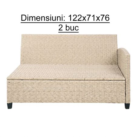 Möbelset für Garten oder Terasse – Sofa, 2 Bänke und quadratischer Tisch, Polyrattan, Santorini