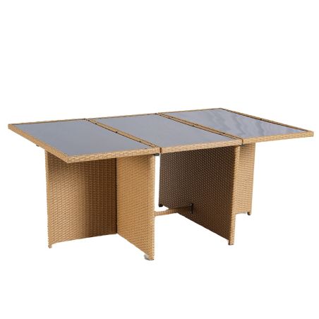 Möbelset für Garten oder Terrasse – klappbarer Cube, Tisch mit Glasplatte, 6 Stühle mit klappbarer Lehne, 4 Hocker,  Mauritius