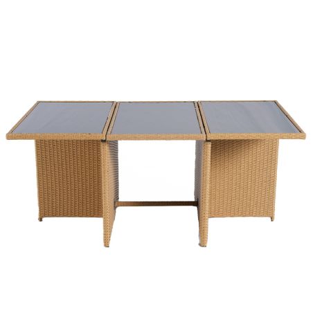 Möbelset für Garten oder Terrasse – klappbarer Cube, Tisch mit Glasplatte, 6 Stühle mit klappbarer Lehne, 4 Hocker,  Mauritius