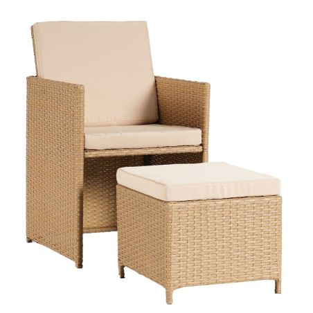 Möbelset für Garten oder Terrasse – klappbarer Cube, Tisch mit Glasplatte, 6 Stühle mit klappbarer Lehne, 4 Hocker,  Mauritius