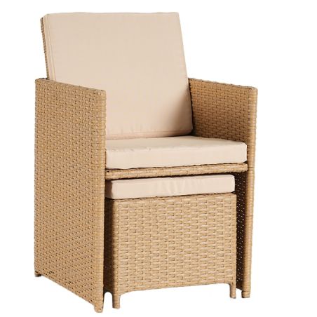 Möbelset für Garten oder Terrasse – klappbarer Cube, Tisch mit Glasplatte, 6 Stühle mit klappbarer Lehne, 4 Hocker,  Mauritius