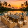 Möbelset für Garten oder Terrasse – klappbarer Cube, Tisch mit Glasplatte, 6 Stühle mit klappbarer Lehne, 4 Hocker,  Mauritius