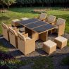 Möbelset für Garten oder Terrasse – klappbarer Cube, Tisch mit Glasplatte, 6 Stühle mit klappbarer Lehne, 4 Hocker,  Mauritius