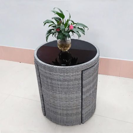 Set mit Tisch und 2 Stühlen, für Garten oder Terrasse, klappbar, Polyrattan, Stahlrahmen, Glasplatte, Durchmesser 65 cm, Palermo