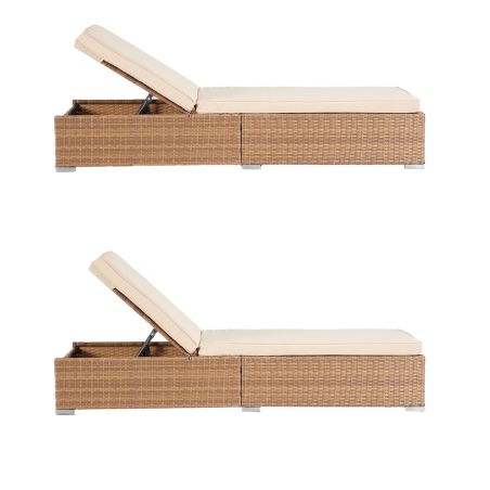 Strandliege, verstellbare Höhe, inkl. Matratze, wasserabweisende Hülle, Stahl, Polyrattan, Beige, 195 x 69 x 30 cm, Braun, Ibiza