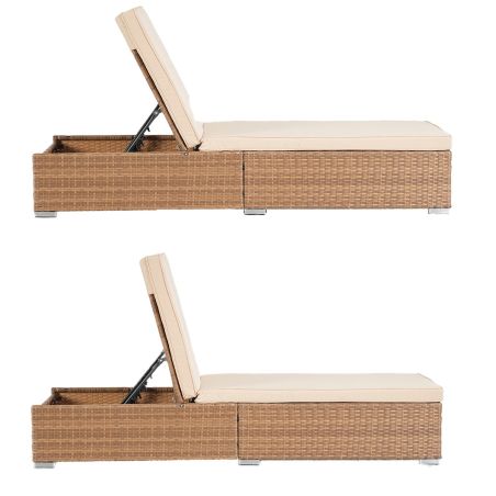 Strandliege, verstellbare Höhe, inkl. Matratze, wasserabweisende Hülle, Stahl, Polyrattan, Beige, 195 x 69 x 30 cm, Braun, Ibiza
