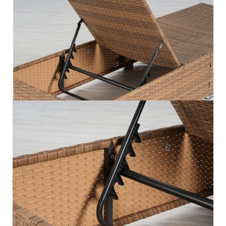 Strandliege, verstellbare Höhe, inkl. Matratze, wasserabweisende Hülle, Stahl, Polyrattan, Beige, 195 x 69 x 30 cm, Braun, Ibiza