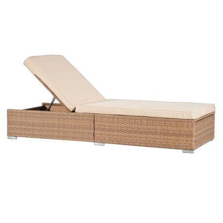 Strandliege, verstellbare Höhe, inkl. Matratze, wasserabweisende Hülle, Stahl, Polyrattan, Beige, 195 x 69 x 30 cm, Braun, Ibiza