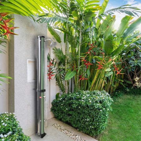Solar-Dusche für Garten und Pool, 38 Liter, Fußdusche, Regenduschkopf 15 cm, Schwarz und Grün, Valencia