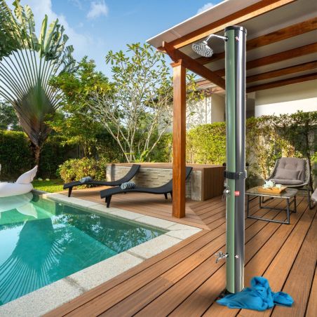 Solar-Dusche für Garten und Pool, 38 Liter, Fußdusche, Regenduschkopf 15 cm, Schwarz und Grün, Valencia