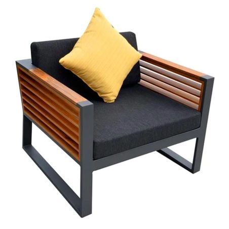 Möbelset für Garten oder Terrasse – Sofa, 2 Sessel, Couchtisch mit Ice Bucket, Aluminium und Holz, inklusive Kissen, Kia