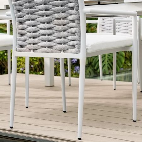 Möbelset für Garten oder Terrasse – Tisch aus Aluminium und Holz, 8 Stühle mit Seilgeflecht, Torino