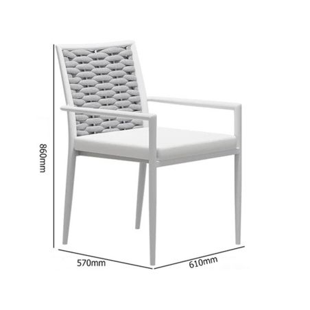 Möbelset für Garten oder Terrasse – Tisch aus Aluminium und Holz, 6 Stühle mit Seilgeflecht, Torino