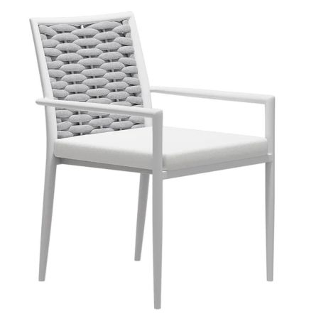 Möbelset für Garten oder Terrasse – Tisch aus Aluminium und Holz, 6 Stühle mit Seilgeflecht, Torino
