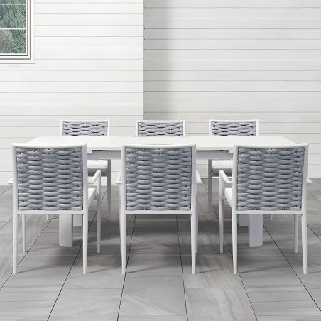 Möbelset für Garten oder Terrasse – Tisch aus Aluminium und Holz, 6 Stühle mit Seilgeflecht, Torino
