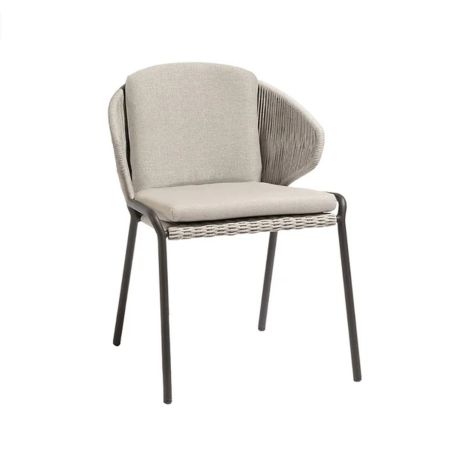 Möbelset für Garten oder Terasse, 6 Personen – Tisch mit Aluminiumplatte, Stühle mit Kissen, Polyrattan, Roma